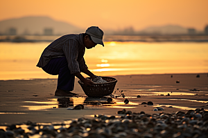 海边赶海滩涂礁石摄影图