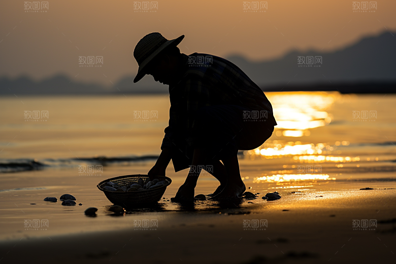 海边赶海礁石落潮摄影图
