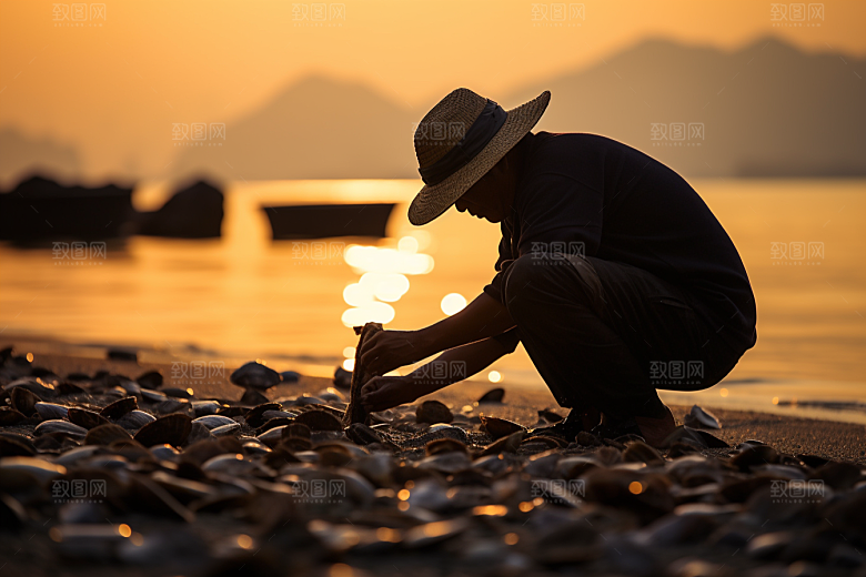 海边赶海黎明潮汐摄影图