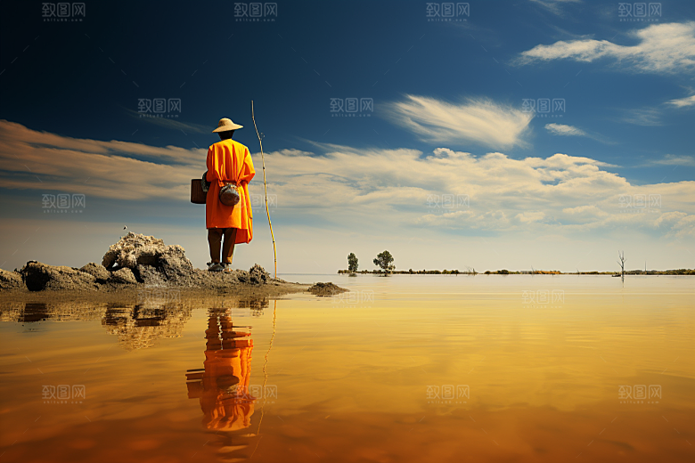 海边赶海渔获滩涂摄影图