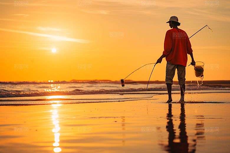 海边赶海渔获海滩摄影图