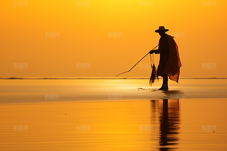 海边赶海落潮礁石摄影图