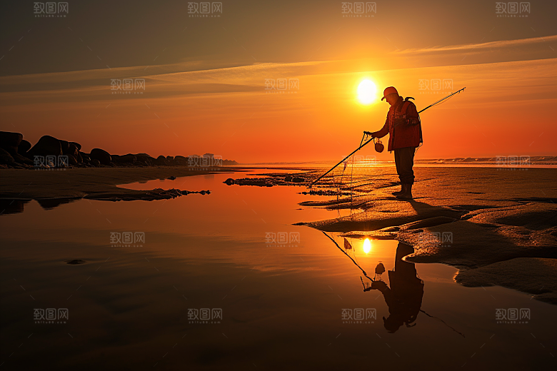 海边赶海捕捞高清摄影图