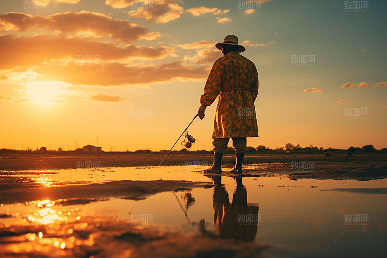 海边赶海滩涂落潮摄影图