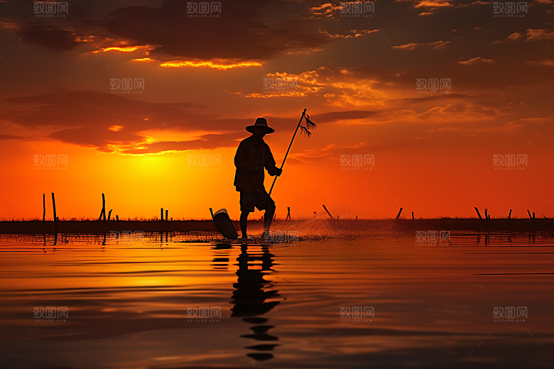 海边赶海滩涂捕捞摄影图
