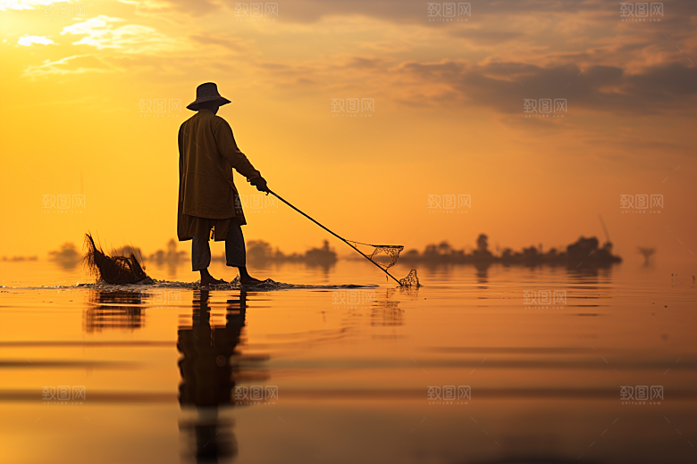 海边赶海清晨礁石摄影图