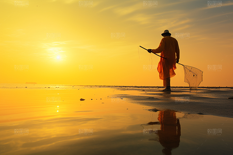 海边赶海海滩落潮摄影图