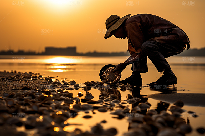 海边赶海高清黎明摄影图