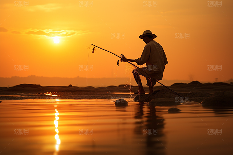海边赶海清晨潮汐摄影图