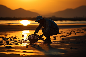 海边赶海海货海滩摄影图