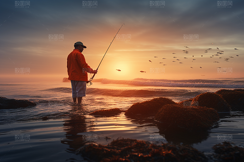 海边赶海滩涂礁石摄影图