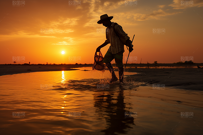 海边赶海高清海滩摄影图