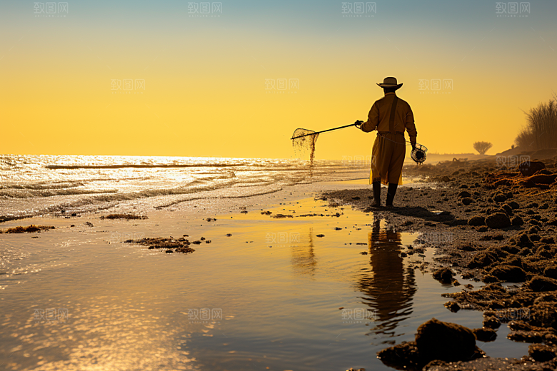 海边赶海黎明高清摄影图