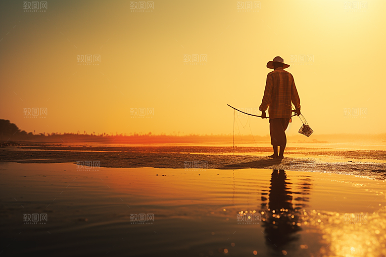 海边赶海潮汐滩涂摄影图
