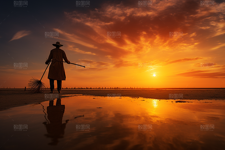 海边赶海落潮滩涂摄影图