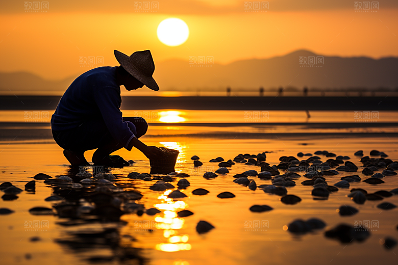 海边赶海潮汐高清摄影图
