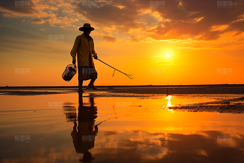 海边赶海清晨高清摄影图