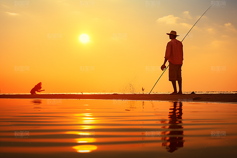 海边赶海清晨落潮摄影图