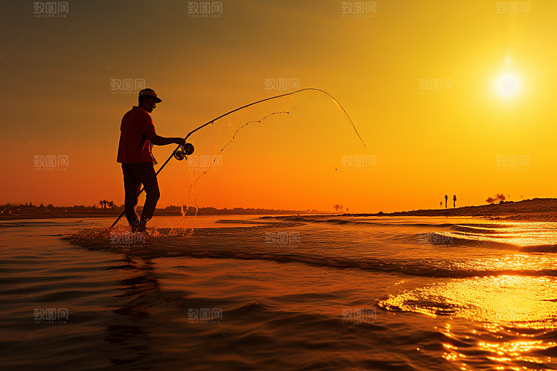 海边赶海黎明夕阳摄影图