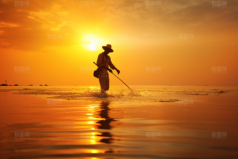 海边赶海潮汐落潮摄影图