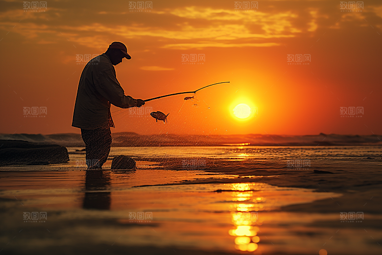 海边赶海夕阳高清摄影图