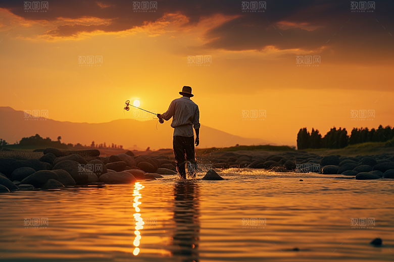 海边赶海落日黎明摄影图