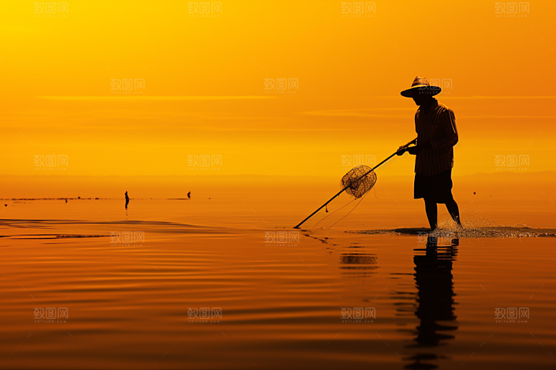海边赶海清晨海货摄影图