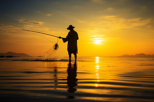 海边赶海海滩清晨摄影图