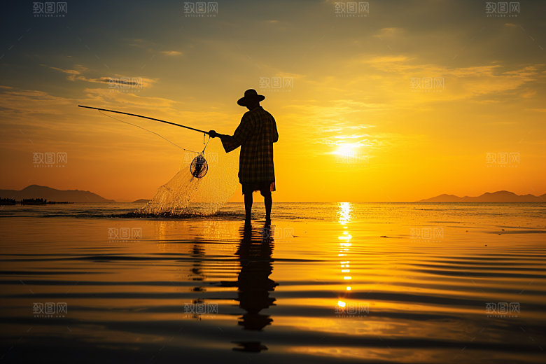海边赶海海滩清晨摄影图