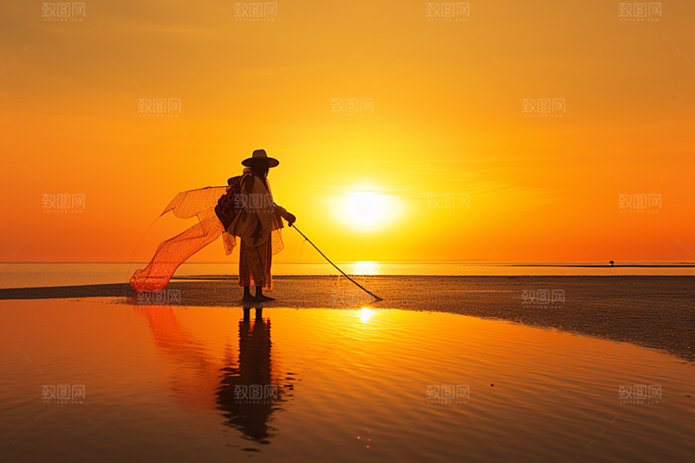 海边赶海滩涂海滩摄影图