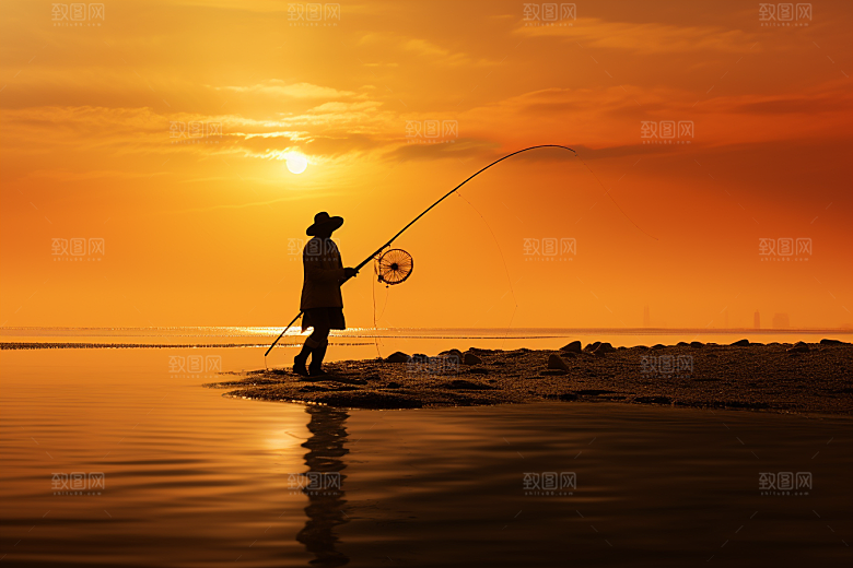 海边赶海夕阳海滩摄影图