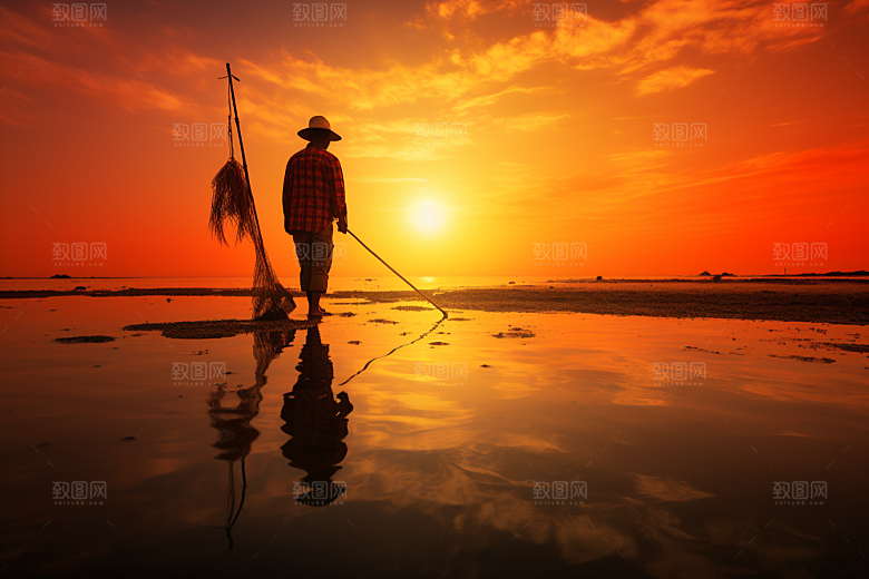 海边赶海落潮礁石摄影图
