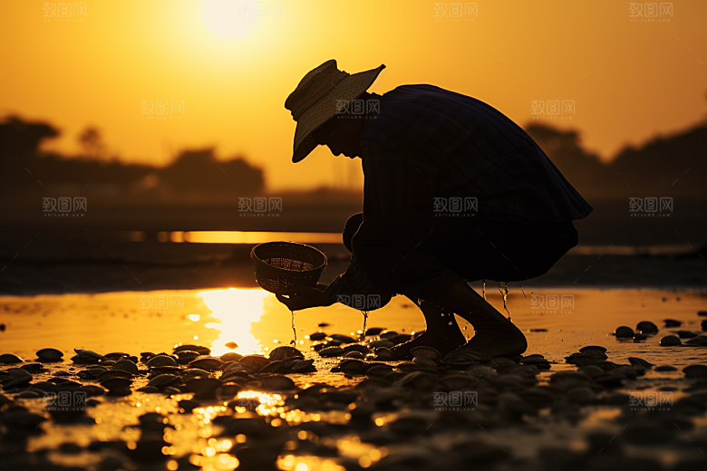 海边赶海渔获滩涂摄影图