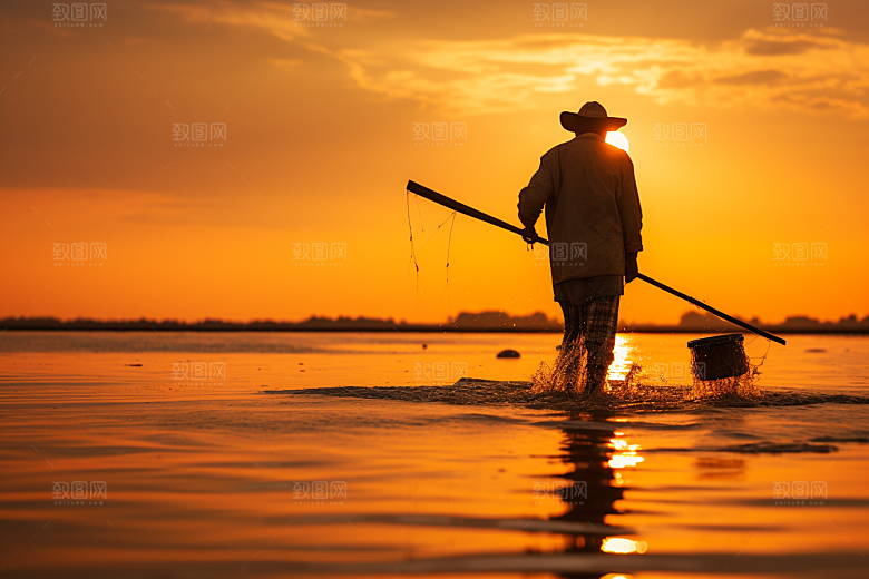 海边赶海滩涂渔获摄影图