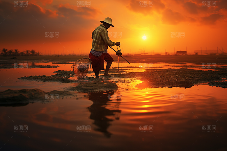海边赶海黎明海货摄影图
