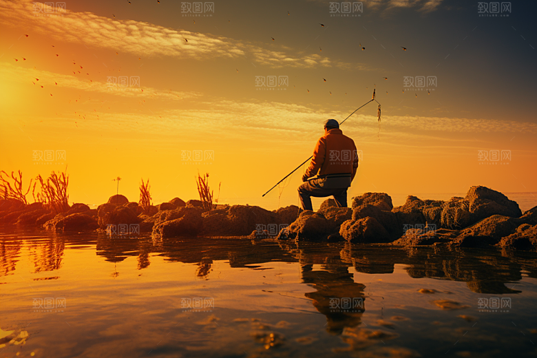 海边赶海落潮捕捞摄影图