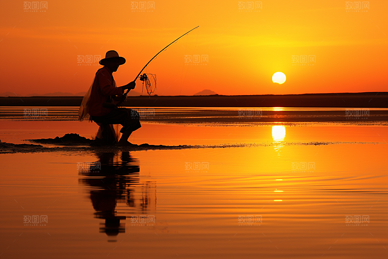 海边赶海夕阳海货摄影图