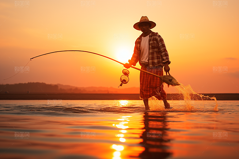 海边赶海捕捞海货摄影图