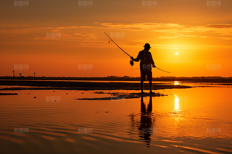 海边赶海落潮捕捞摄影图