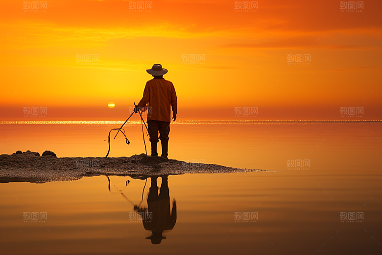 海边赶海海滩余晖摄影图