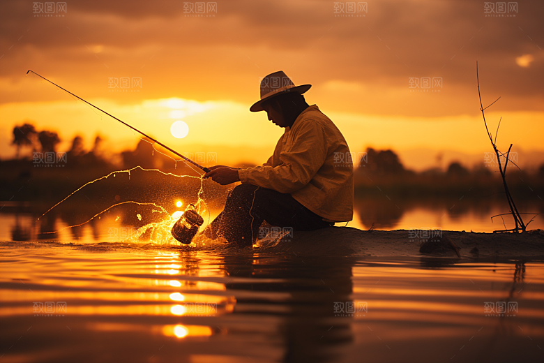 海边赶海夕阳落日摄影图