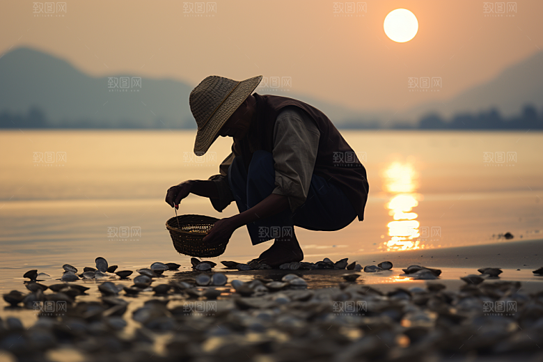 海边赶海海货滩涂摄影图