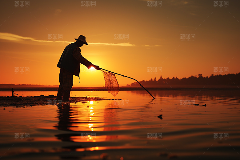 海边赶海海滩黎明摄影图