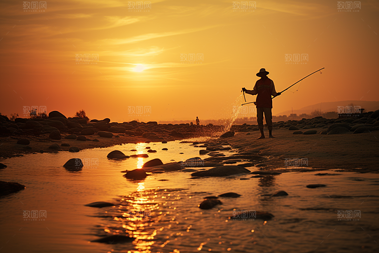 海边赶海黎明余晖摄影图