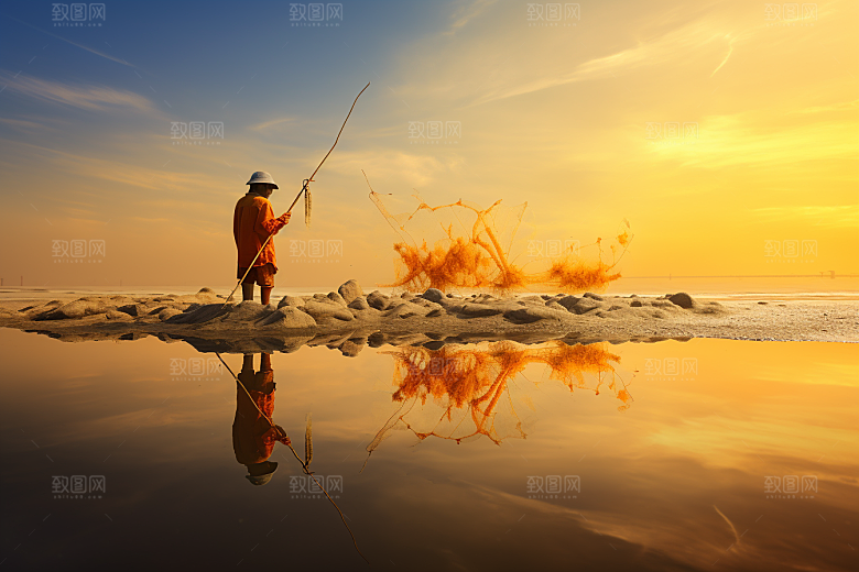 海边赶海潮汐滩涂摄影图