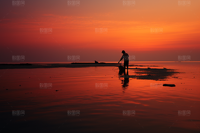 海边赶海海货渔获摄影图