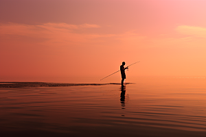 海边赶海高清夕阳摄影图