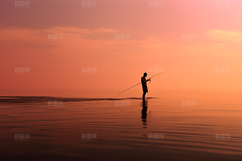 海边赶海高清夕阳摄影图