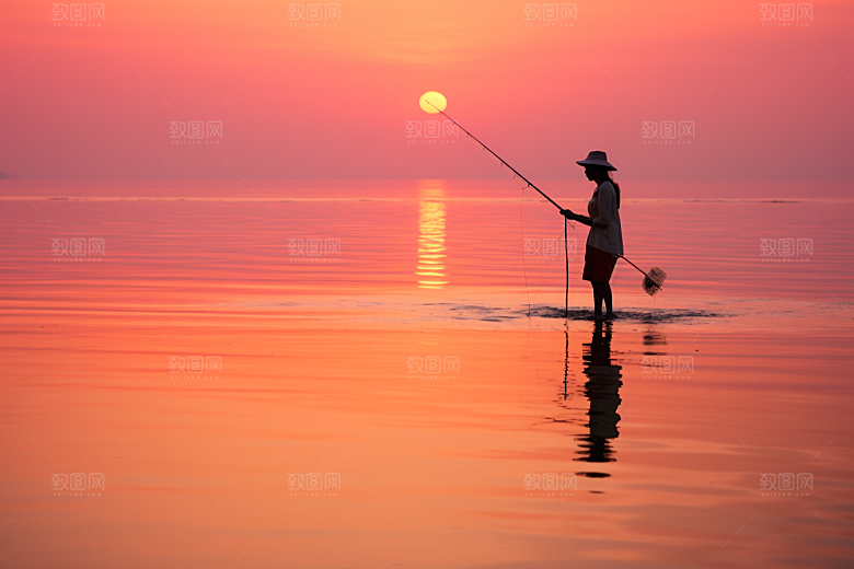 海边赶海清晨黎明摄影图