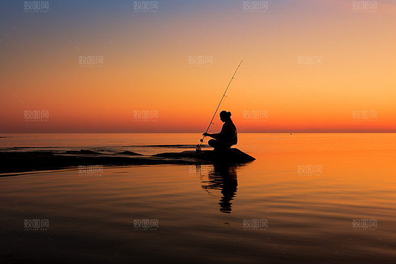海边赶海落潮黎明摄影图
